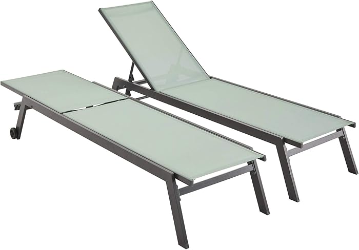 Alice's Garden - Lot de 2 bains de soleil ELSA en aluminium gris anthracite et textilène vert de gris