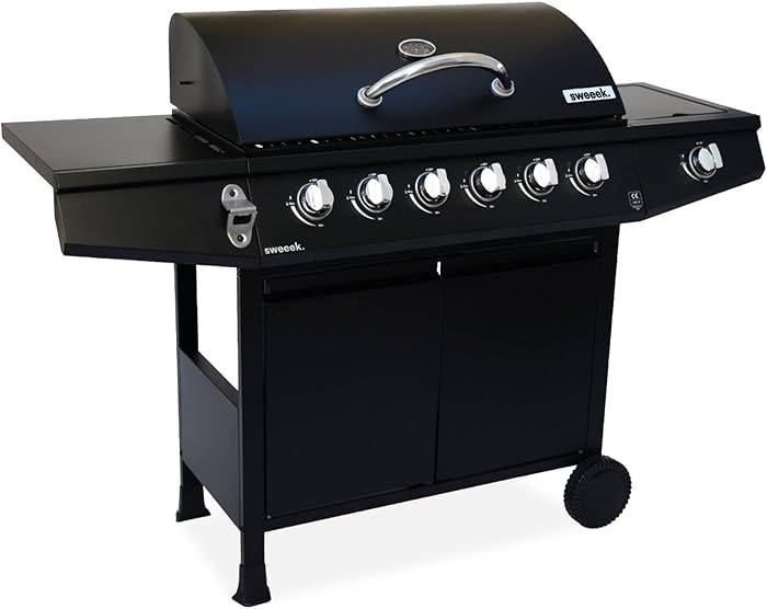 Alice's Garden - Gas barbecue - Treville - Barbecue 7 burners including 1 side burner black with thermometer visible