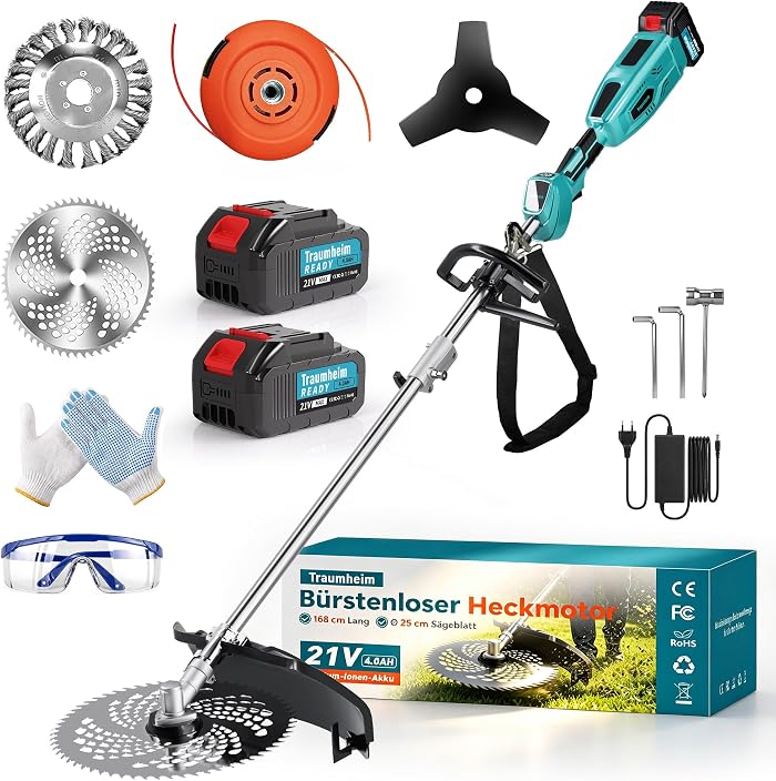 Débroussailleuse à Batterie 4 en 1 Brushless 950W, avec 2 Batteries 4,0 Ah