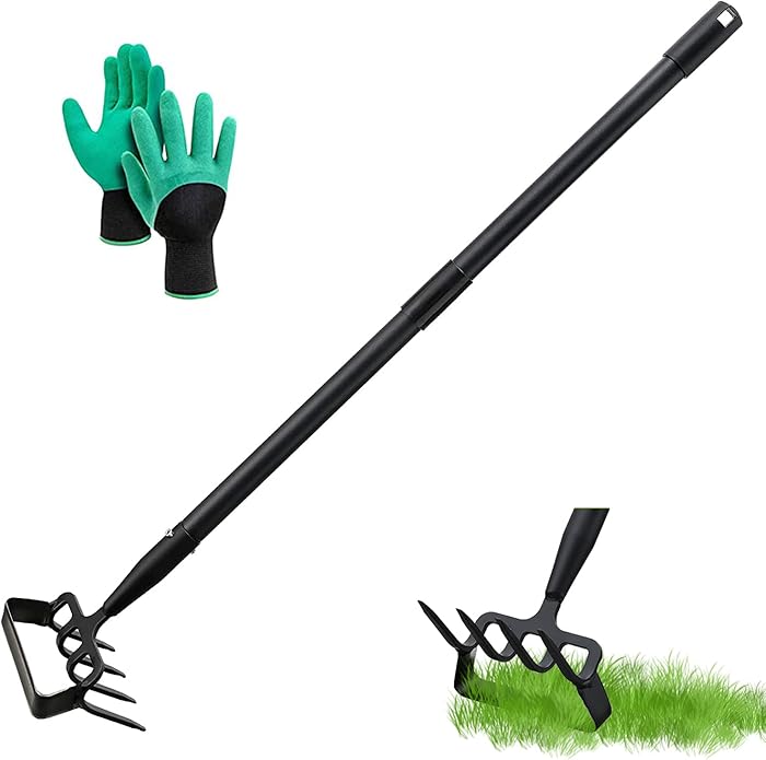 Garden Hoe 170cm Hoe and Spiked Rake 4 Teeth 2 in 1 Stainless Steel Hand Hoe Garden Tool Stirrup Hoe with Adjustable Action for Weeding/Furnishing Soil