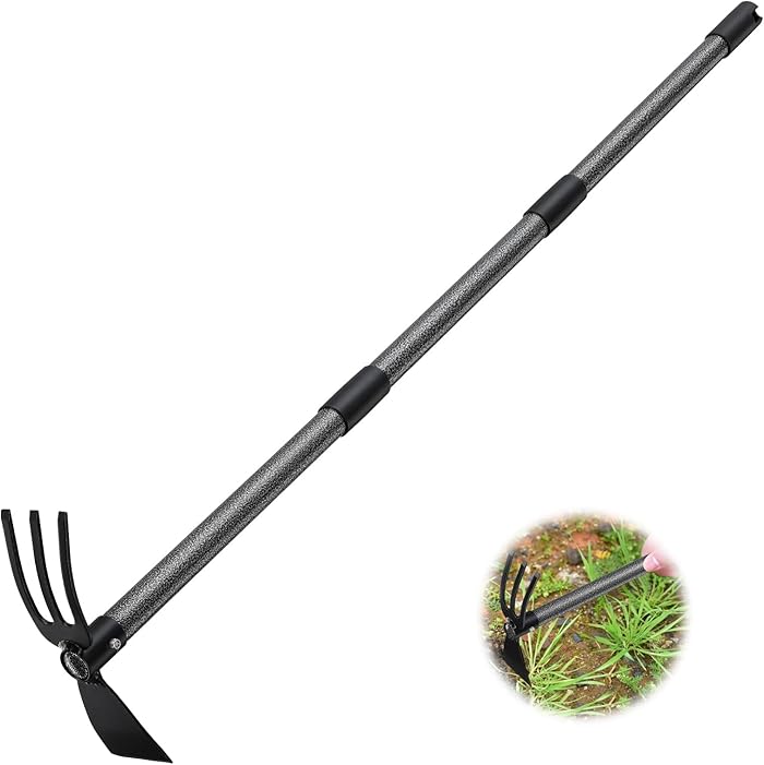 Garden Hoe with 2 Claws, Width 114 cm, Garden Hoe Trident Hoe for Tilling and Weeding Soil, Manual Gardening Cultivator