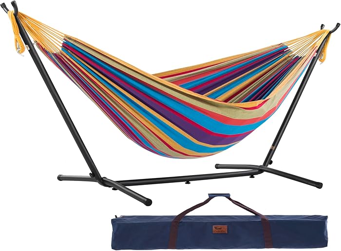 DOUBLE COTTON HAMMOCK WITH STAND (250 CM) - TROPICAL