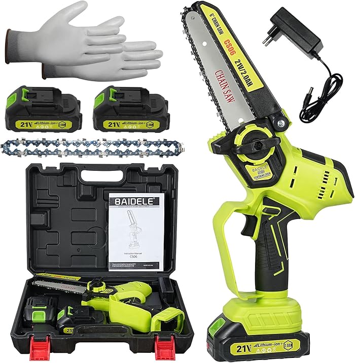 Mini Chainsaw with Battery, 6 Inch Cordless Electric Chainsaw, 2 x 2Ah Batteries with Charger