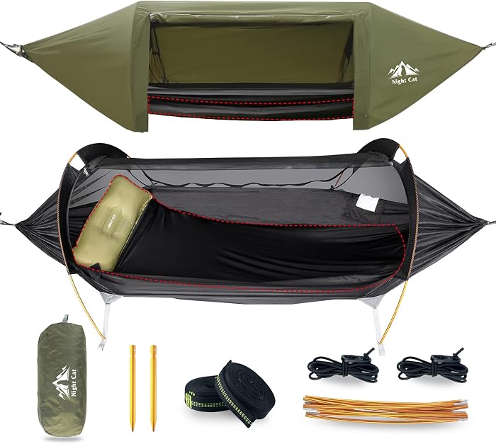 Night Cat Hamac Tente avec Moustiquaire ImpermÃ©able Ã  l'eau pour 1 Personne RandonnÃ©e Camping dans Jardin ArriÃ¨re-Cour Sauvage Vert Pro