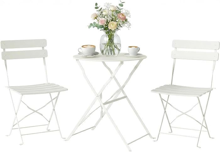 Outsunny Ensemble Bistrot de Jardin 3 Pièces san Montage Métal Crème
