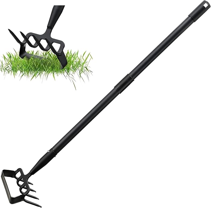 Garden Hoe with Rake Trident, outil de binage et d&eacute;sherbage manuel, largeur r&eacute;glable 157 cm