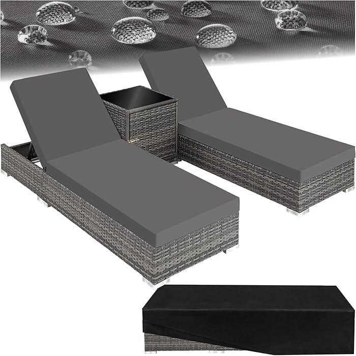 Tectake Set de 2 Transats avec Table de Jardin