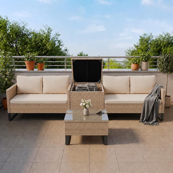 Juskys Santorini Outdoor Poly Rattan Lounge Corner Garden Furniture
